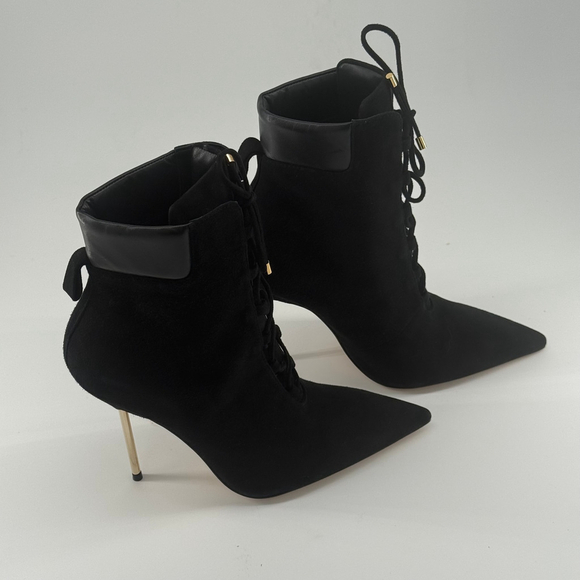 Good American Women's Black Suede Lace-Up Heeled Boots Size 9 - Picture 10 of 13